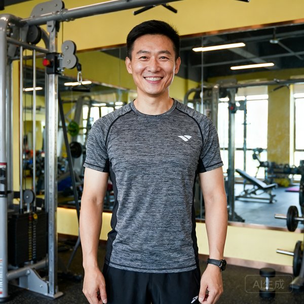 zoty体育体适能课程主管周敏，体育教育硕士，持有青少年体适能测评师证书，在训练馆内微笑站立