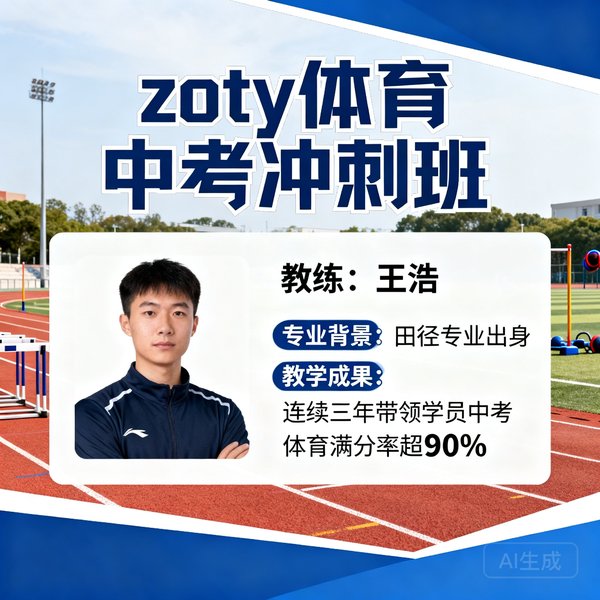 zoty体育中考冲刺班教练王浩，田径专业出身，连续三年带领学员中考体育满分率超90%
